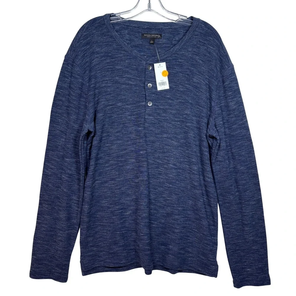 Banana Republic Mens Pima Cotton Modal Henley Shirt Blue Long Sleeve Large NEW